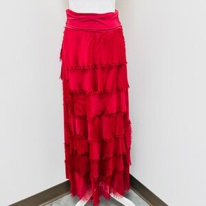 Made in Italy 100% Silk  Red Tiered Women's Skirt